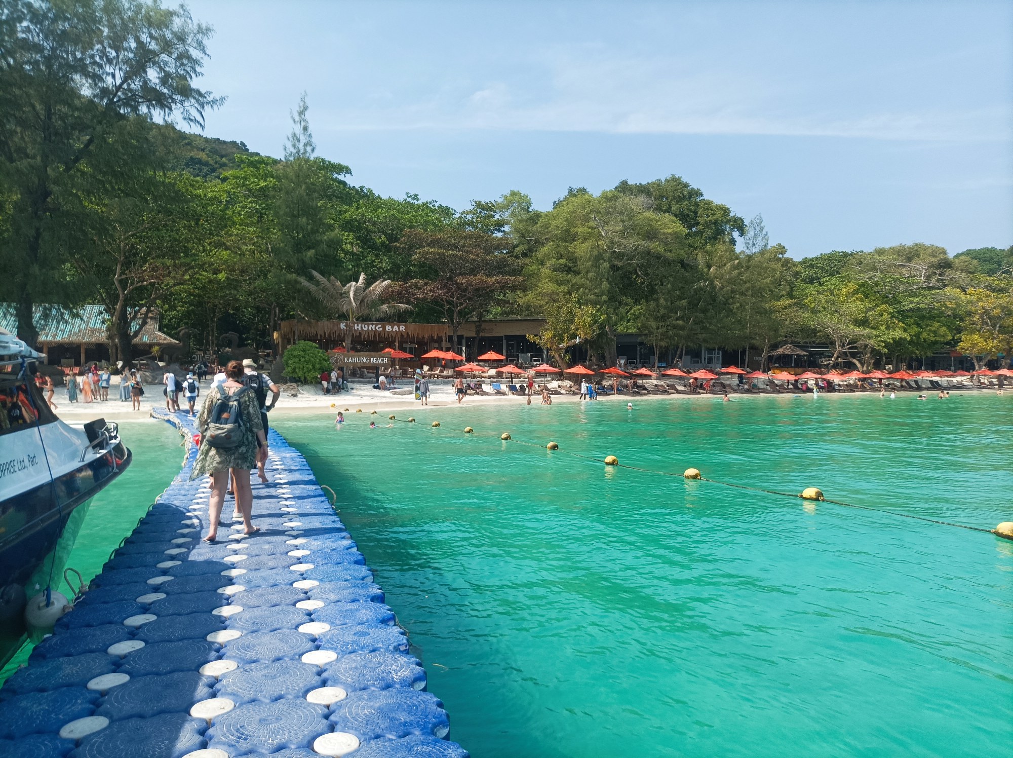 Coral Island coastline and floating arrival bridge