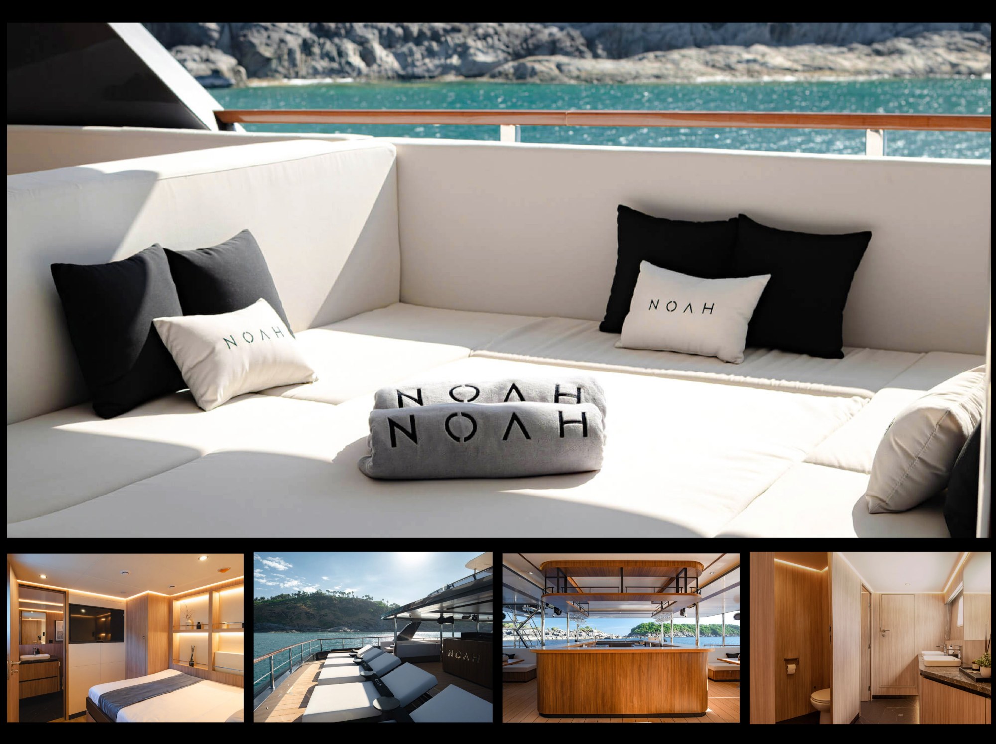 Contemporary luxury interior and lounge areas aboard Noah Yacht