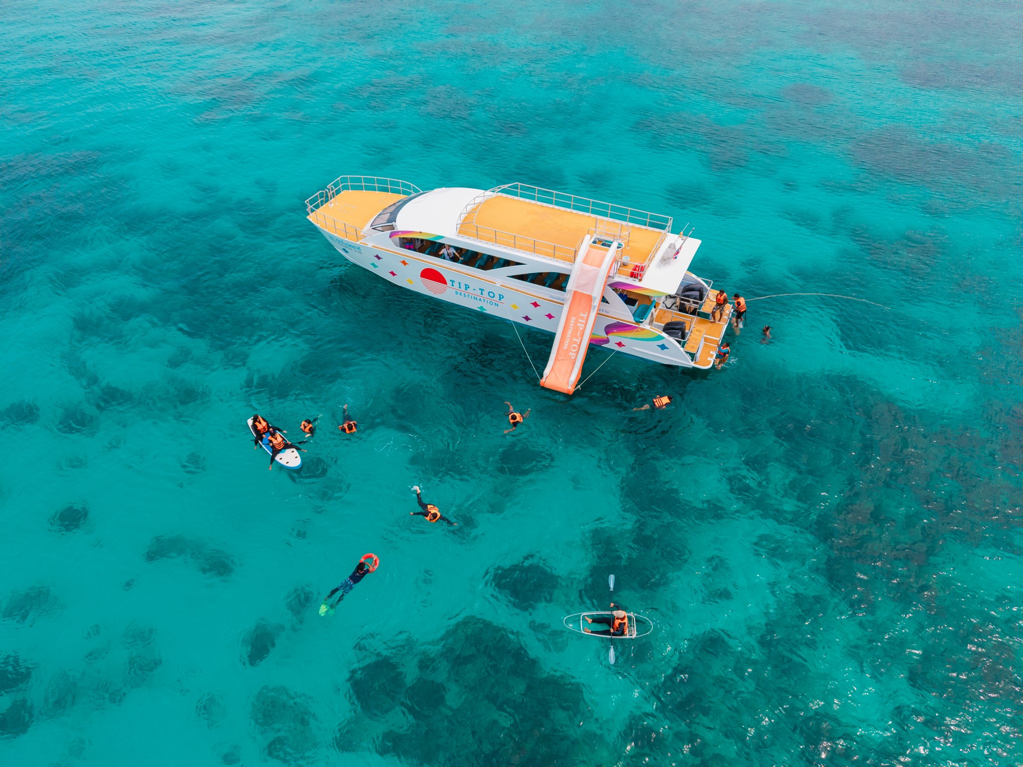 Tip-Top Catamaran waterslide and swimming activities